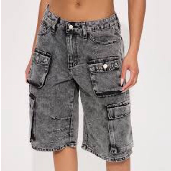 GOGO Pants - High Waist Wide Leg Cargo Junior‎ Jean Jorts Shorts Street Style Distressed Jean